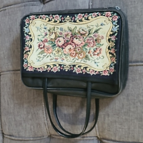 Vintage Bible Cover With Handles Black Floral Print Embroidered Tapestry Zip - Picture 16 of 17